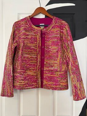 Chico's Fuchsia Multi-Striped Button Jacket
